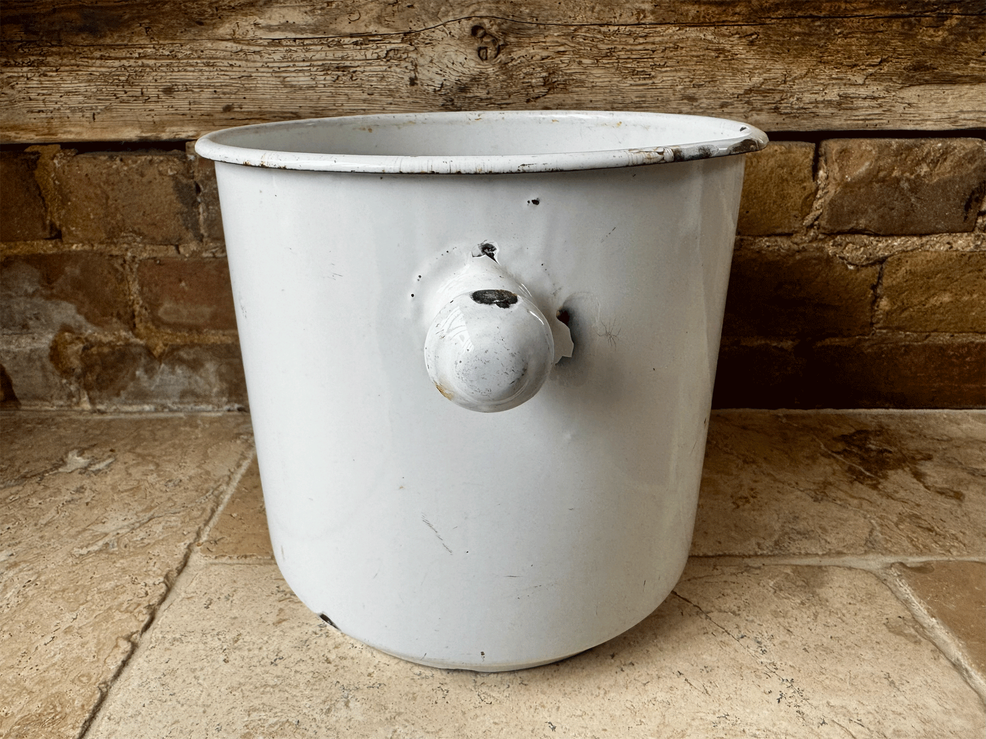 extra large vintage french white enamel bucket vase decorative interior planter