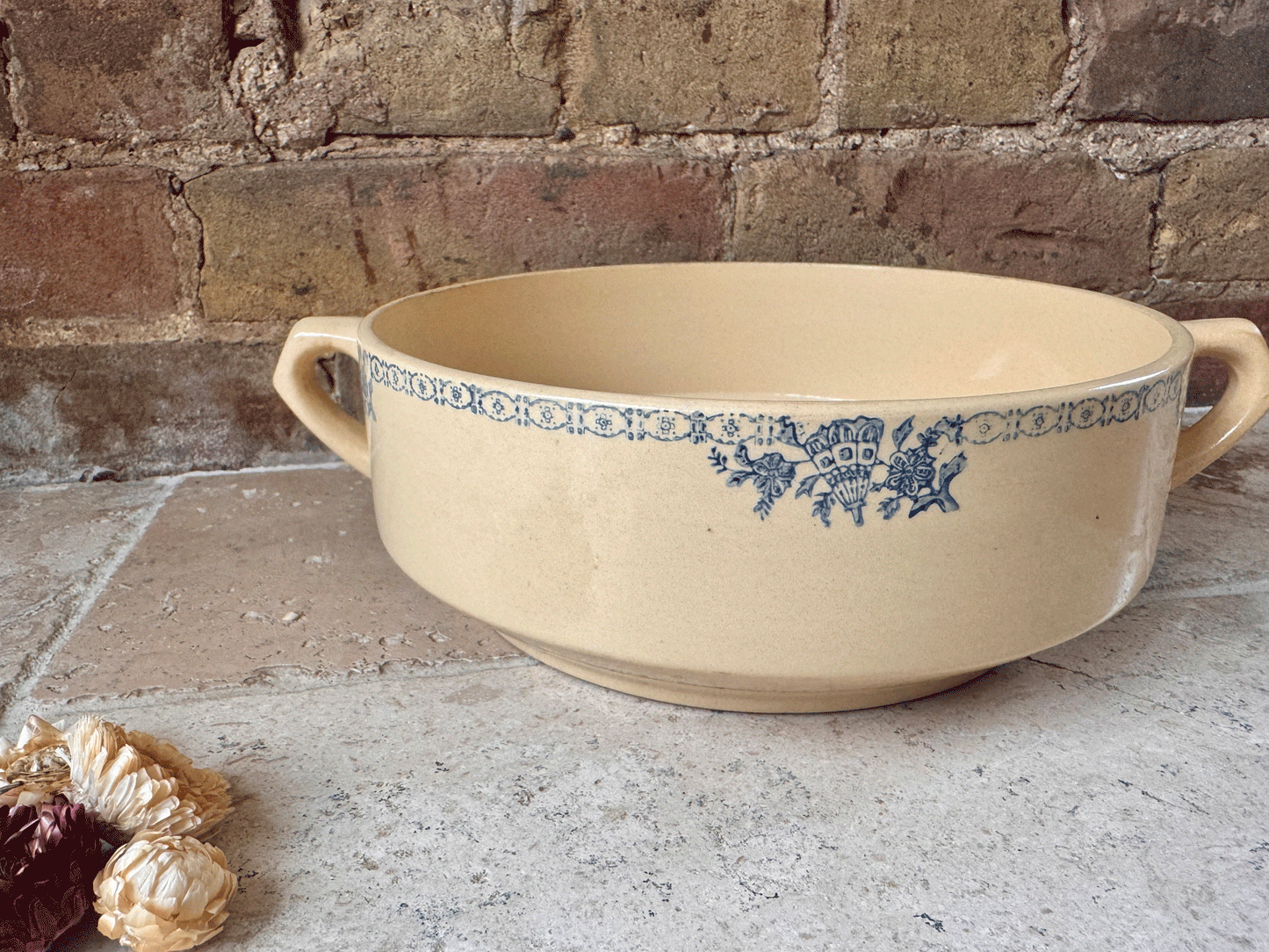 vintage french large twin handled soupiere tureen saladier serving dish bowl