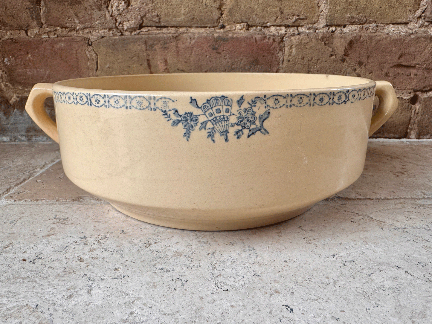 vintage french large twin handled soupiere tureen saladier serving dish bowl