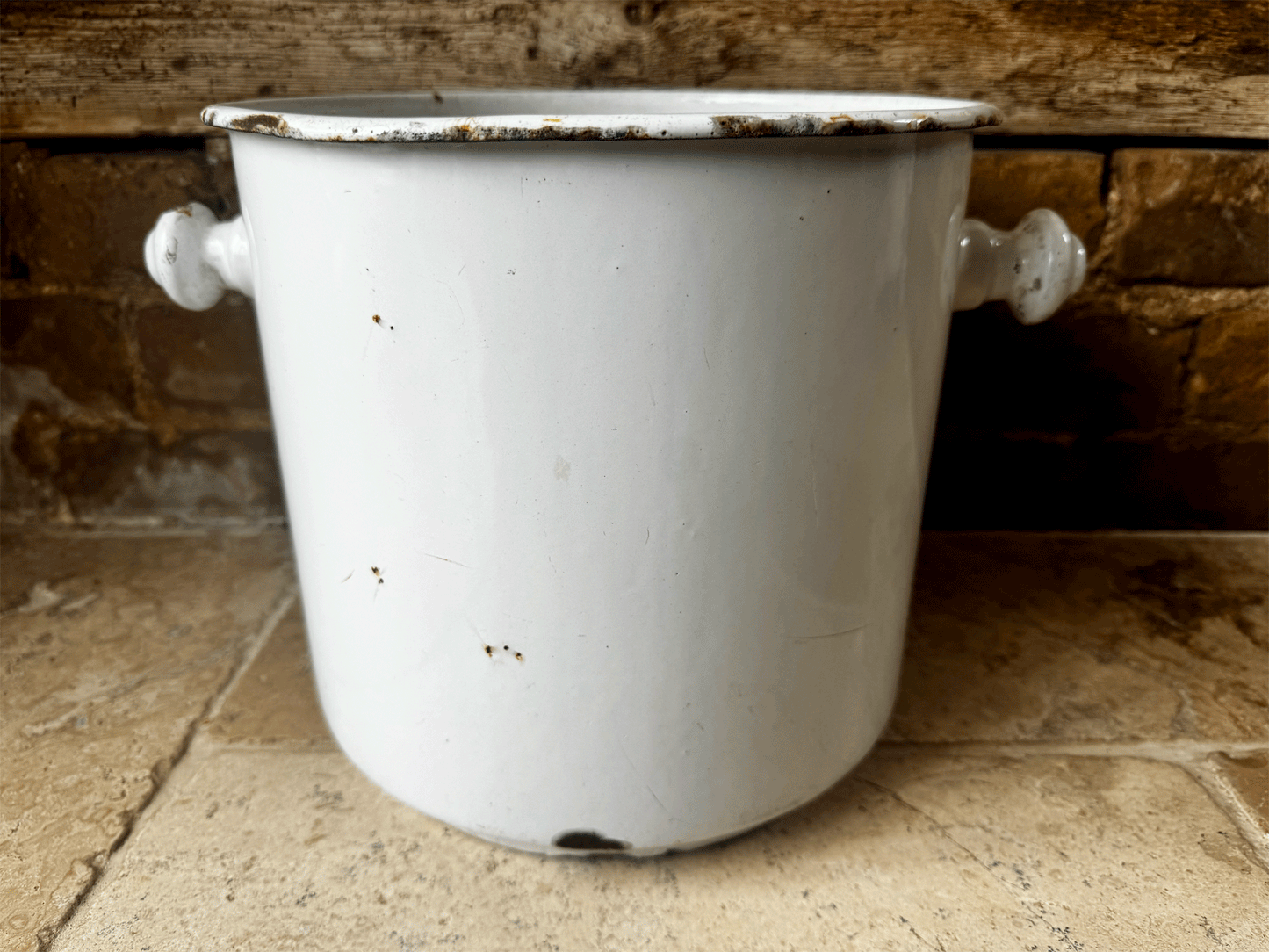extra large vintage french white enamel bucket vase decorative interior planter