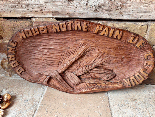 vintage french bread platter board donnez pain jour daily bread motto wheat