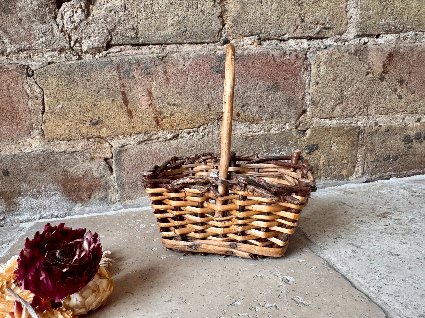 vintage french decorative miniature wicker basket dolls prop dried flowers