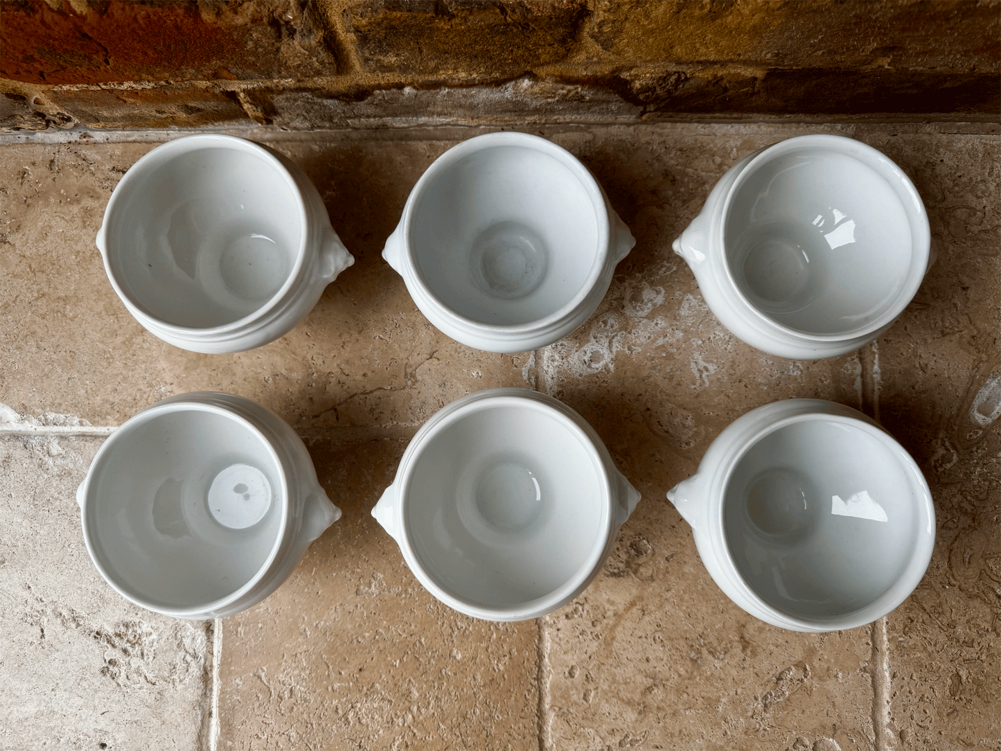 vintage french plain white ironstone soup bowl lion head handles