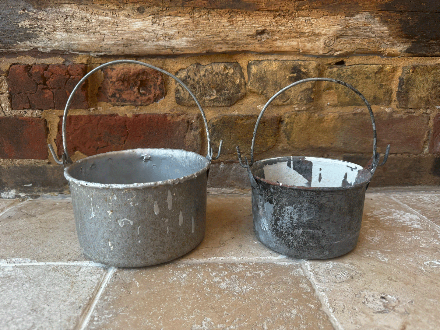 vintage antique french rustic chippy used paint kettle pot tin