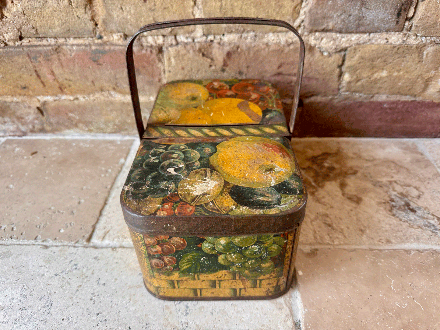decorative antique vintage french biscuit tin picnic box fruit basket rustic decor