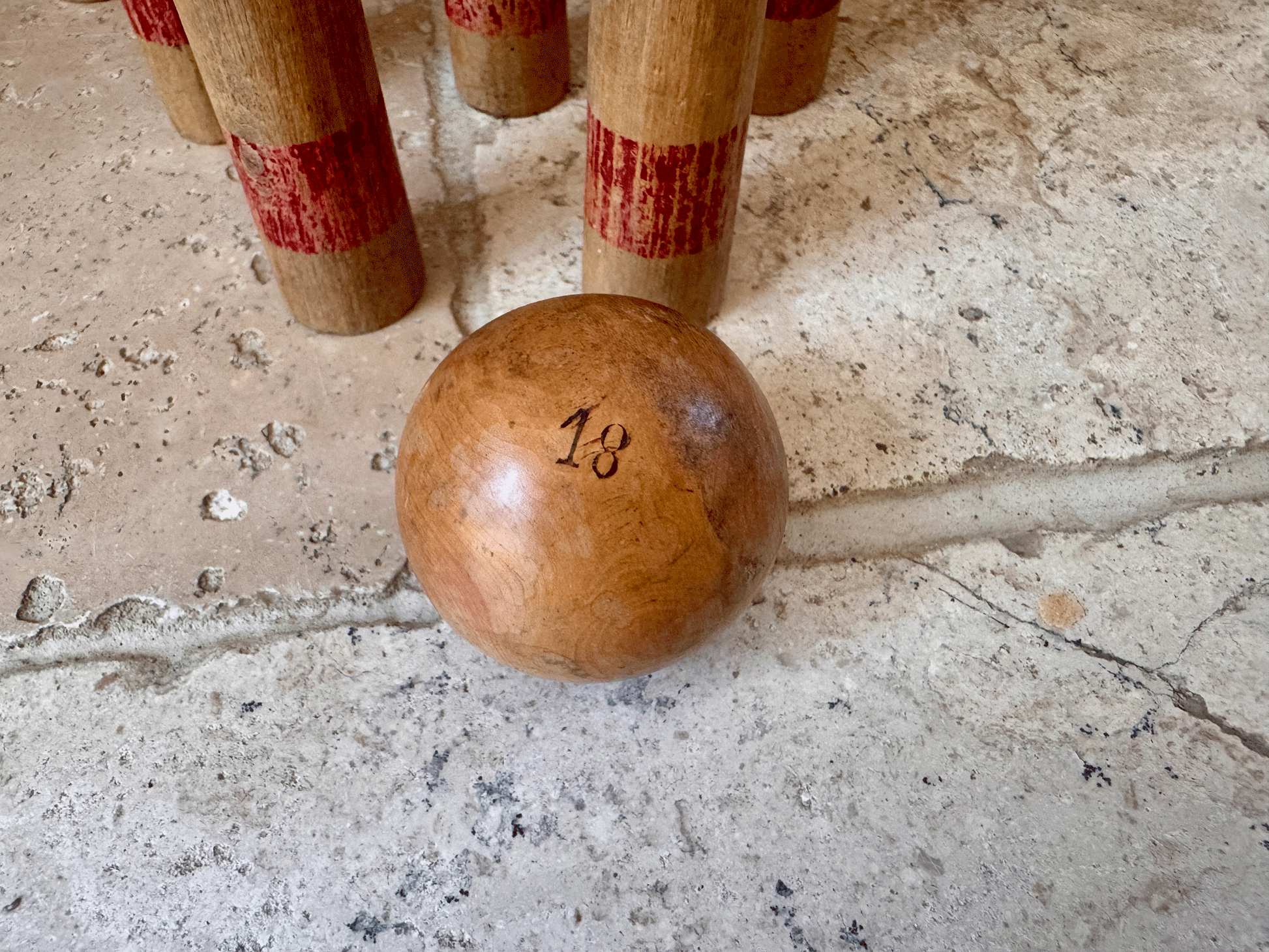antique vintage french wooden skittle quilles set 9 treen ball parlour game