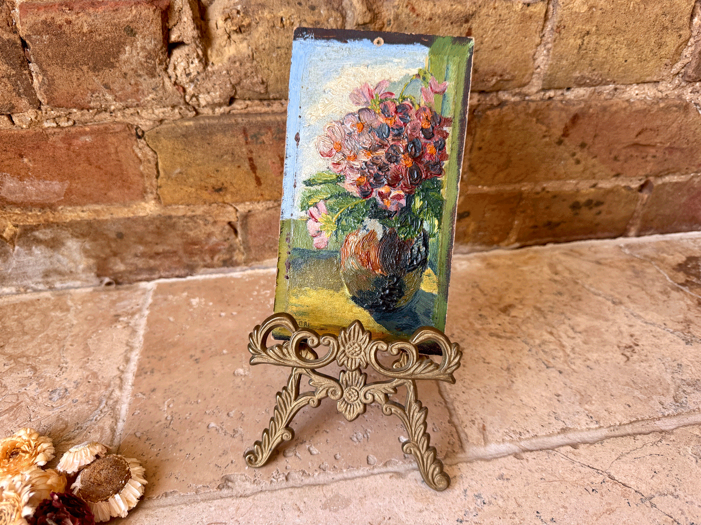 vintage french solid brass decorative small rococo style easel small photo picture display