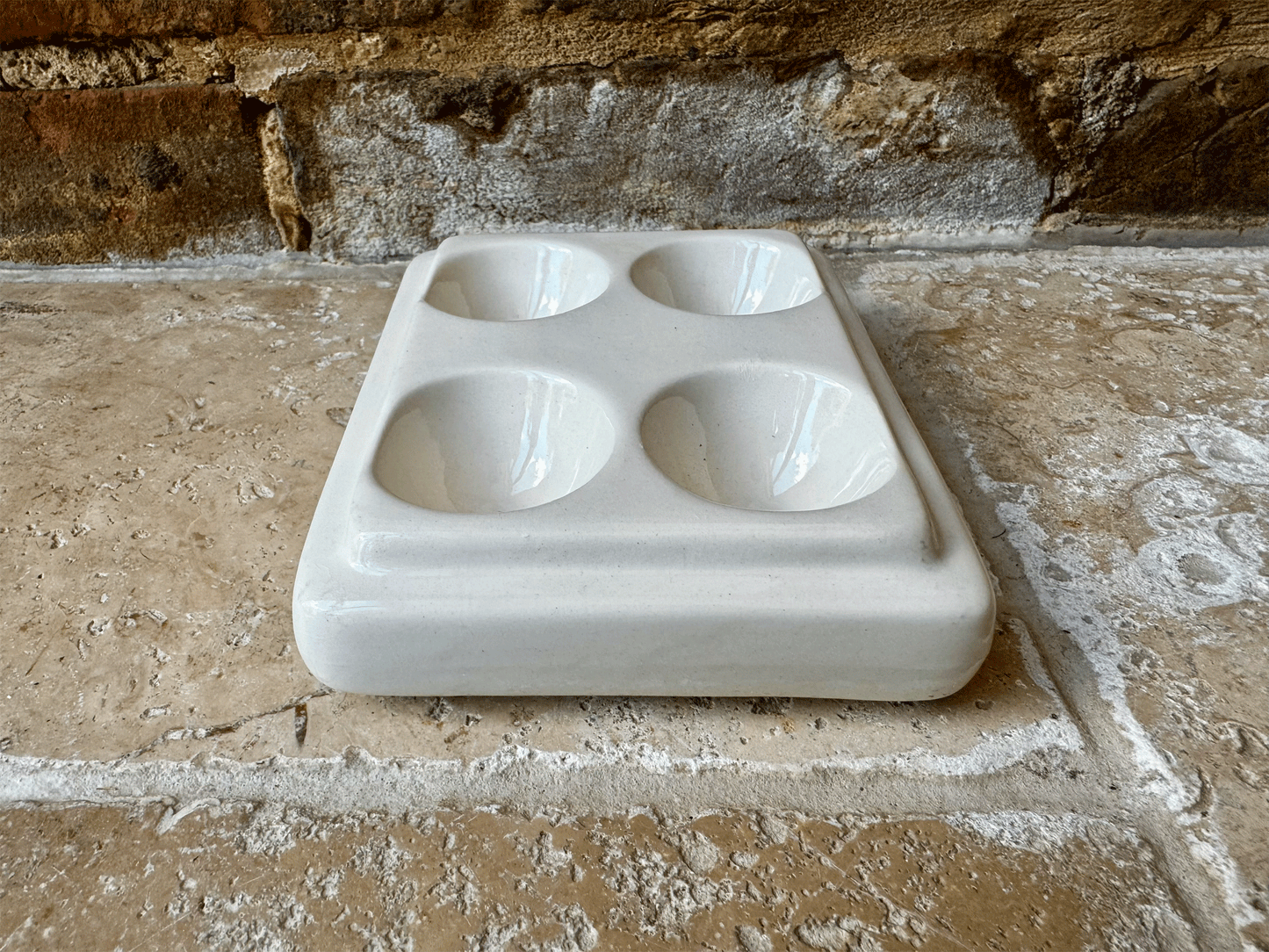 small vintage french white ironstone egg tray rack