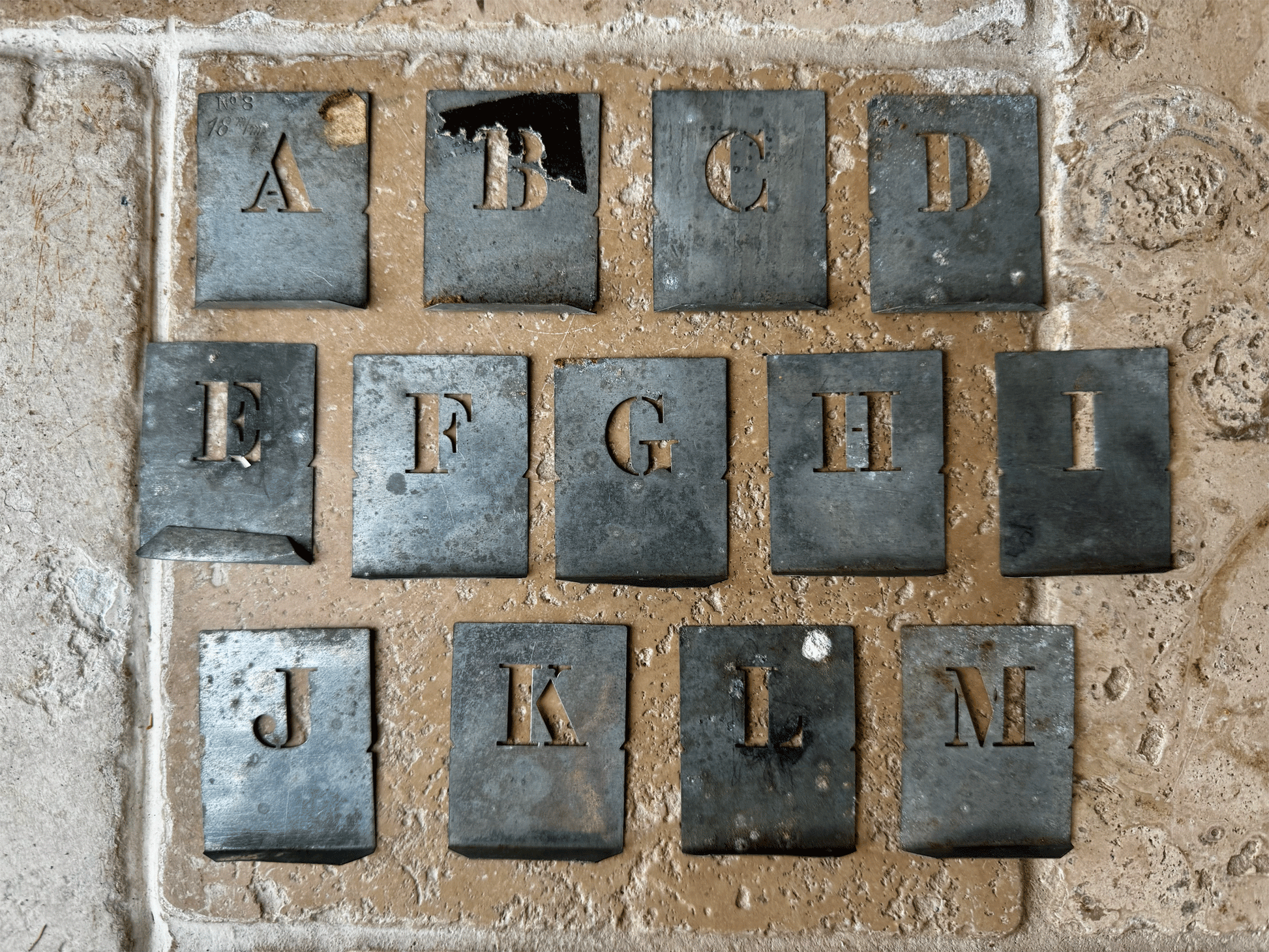 vintage french small tin stencil alphabet initial ampersand