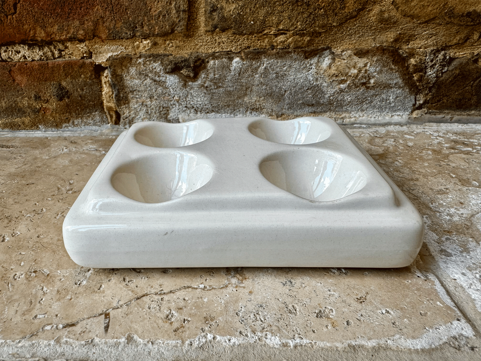 small vintage french white ironstone egg tray rack