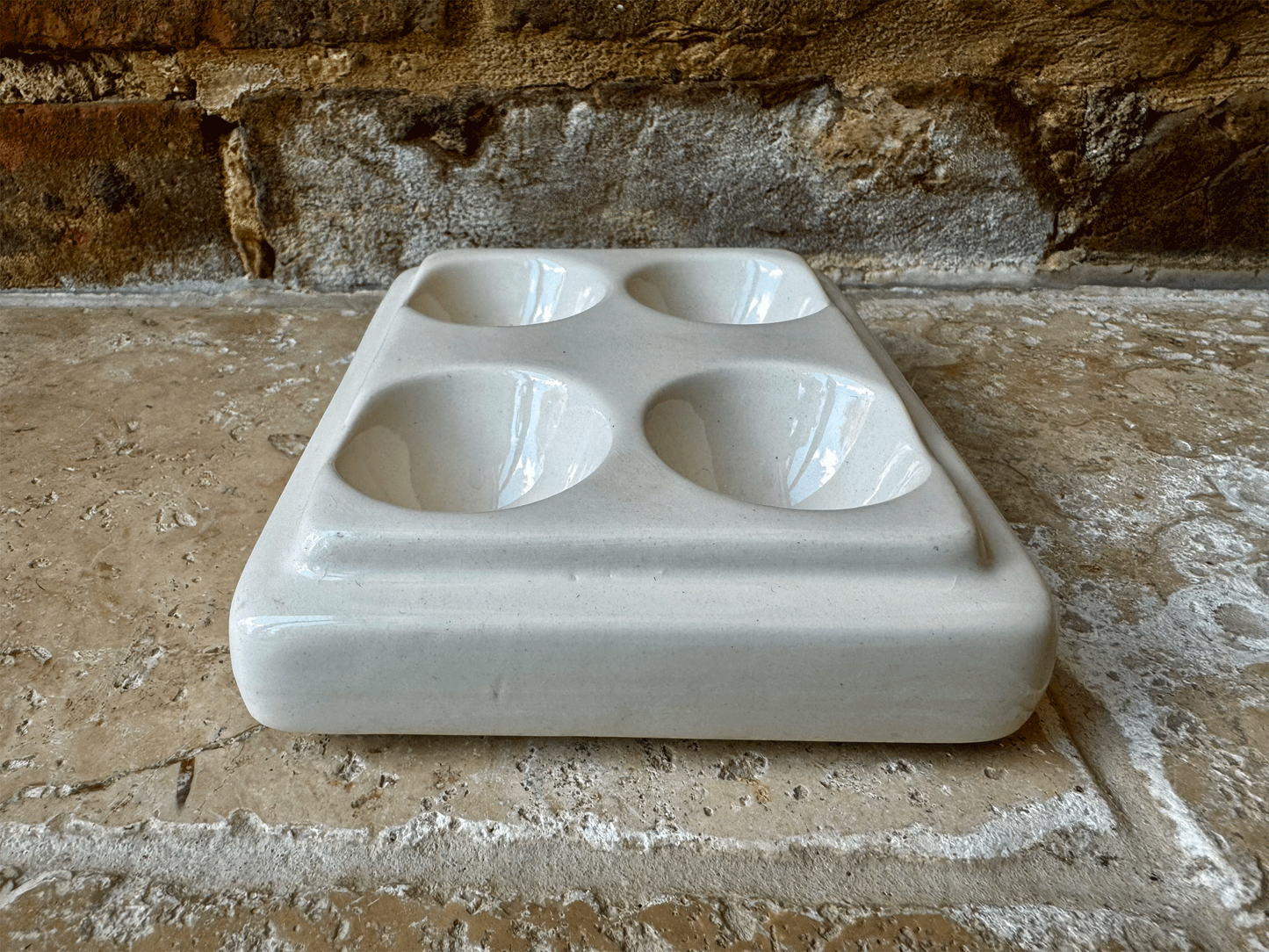 small vintage french white ironstone egg tray rack