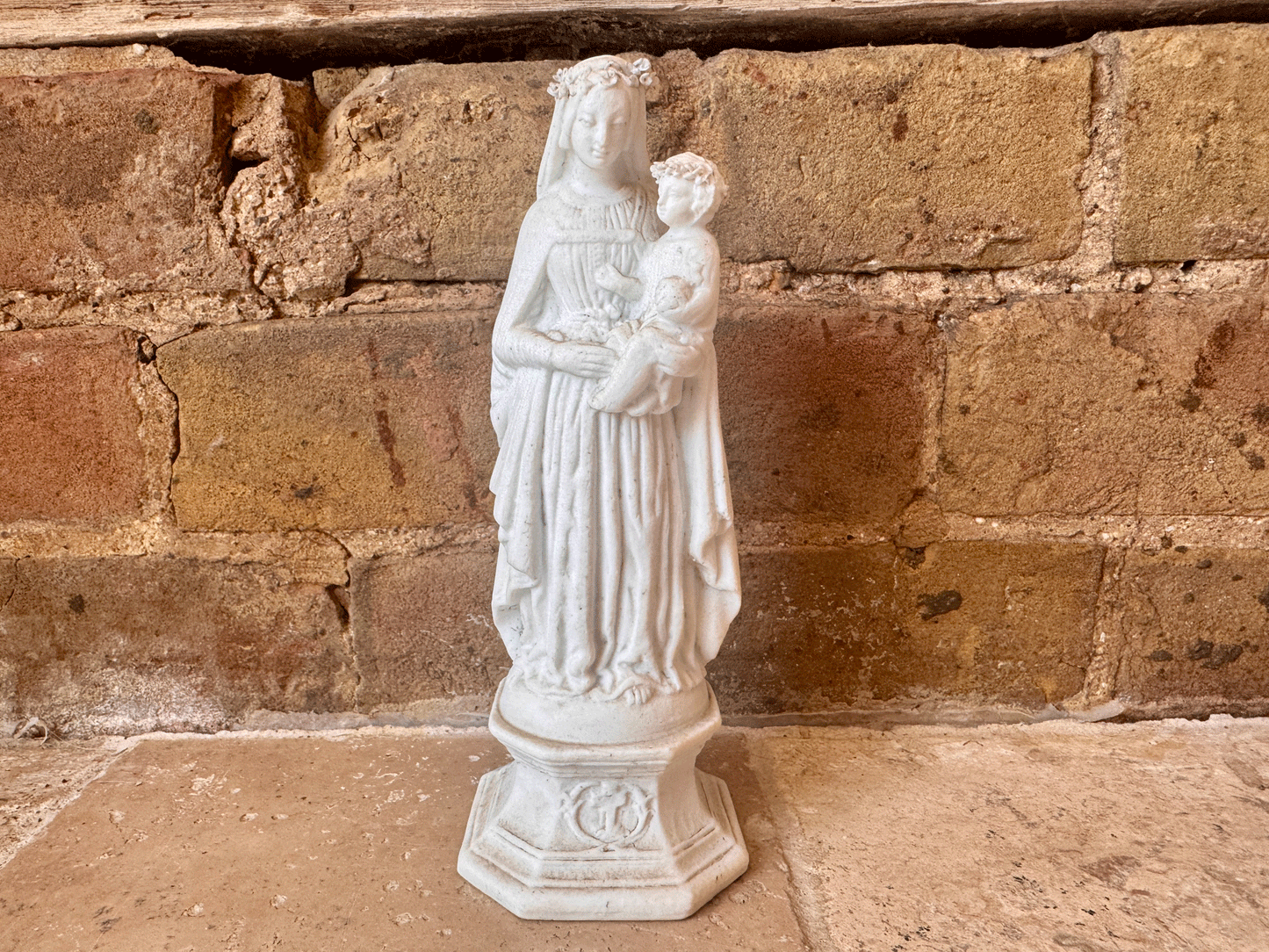 vintage french bisque porcelain statue virgin mary baby jesus religious memento