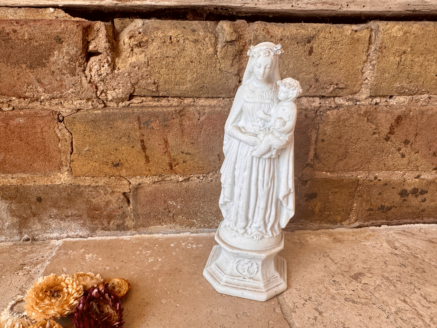 vintage french bisque porcelain statue virgin mary baby jesus religious memento