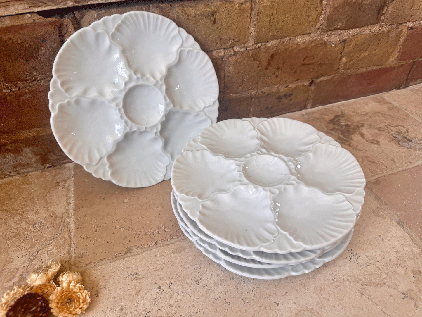 vintage french plain white ironstone oyster  plate
