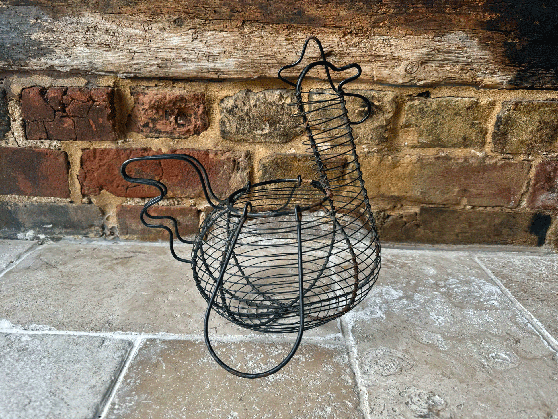 vintage french wirework figural egg basket holder chiken