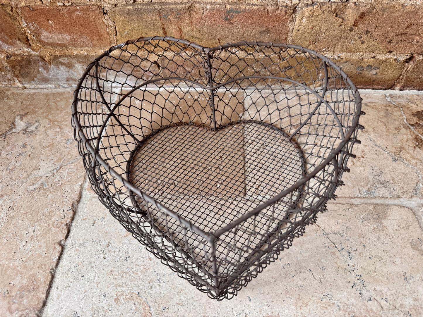 vintage french rustic large wirework heart shaped basket bowl