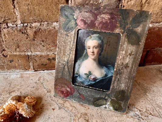 vintage french weathered timeworn photo picture frame pink florals regency lady