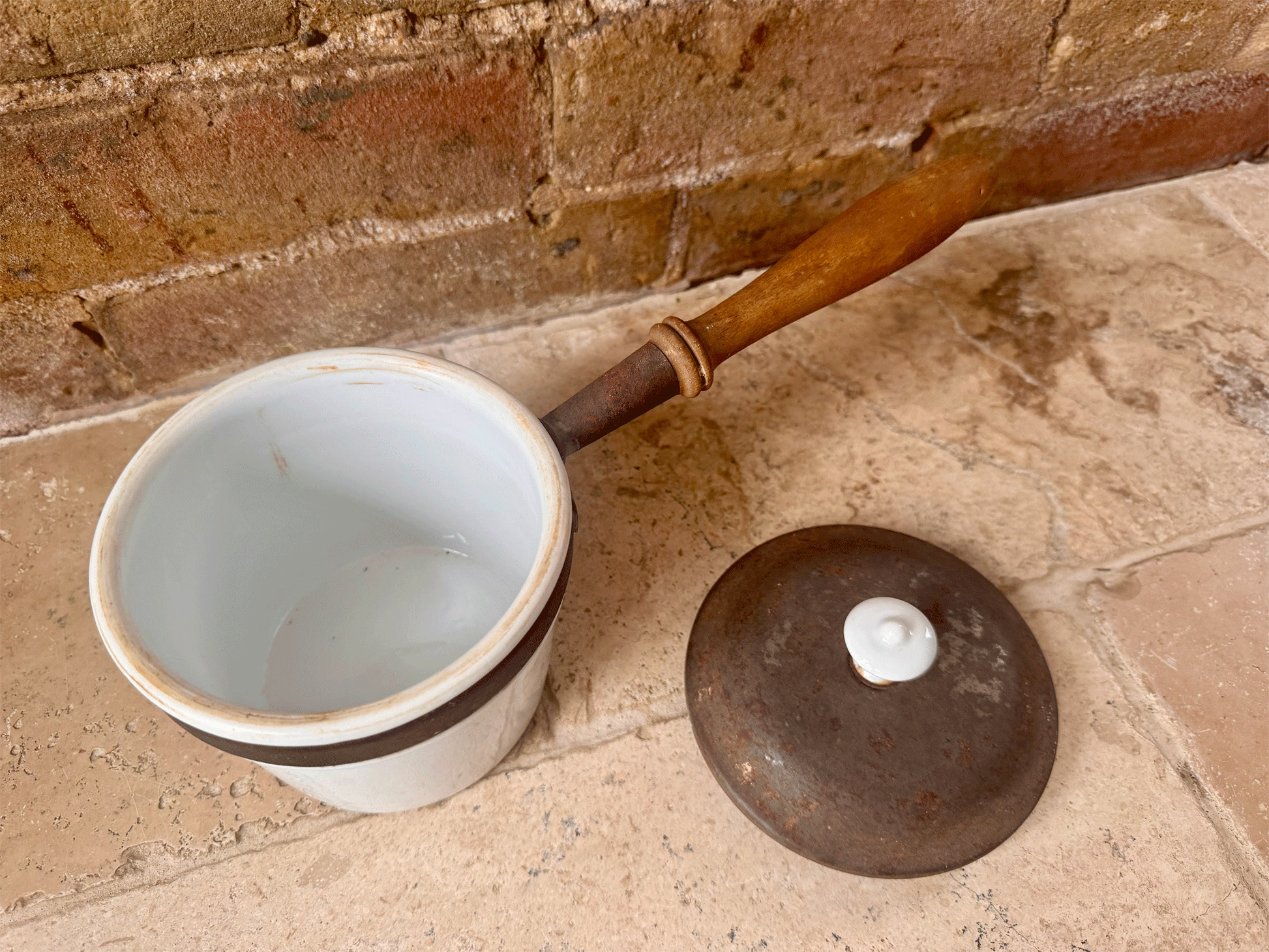 vintage german white ironstone milk warming pan original lid