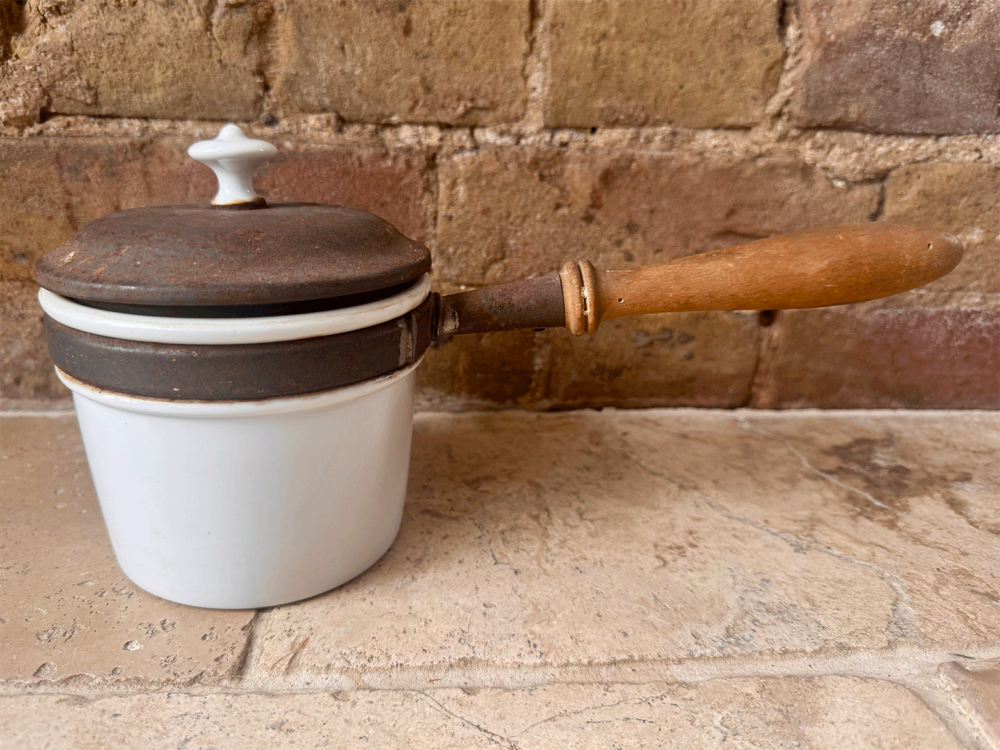 vintage german white ironstone milk warming pan original lid