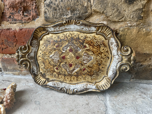 small vintage italian florentine tray gold red