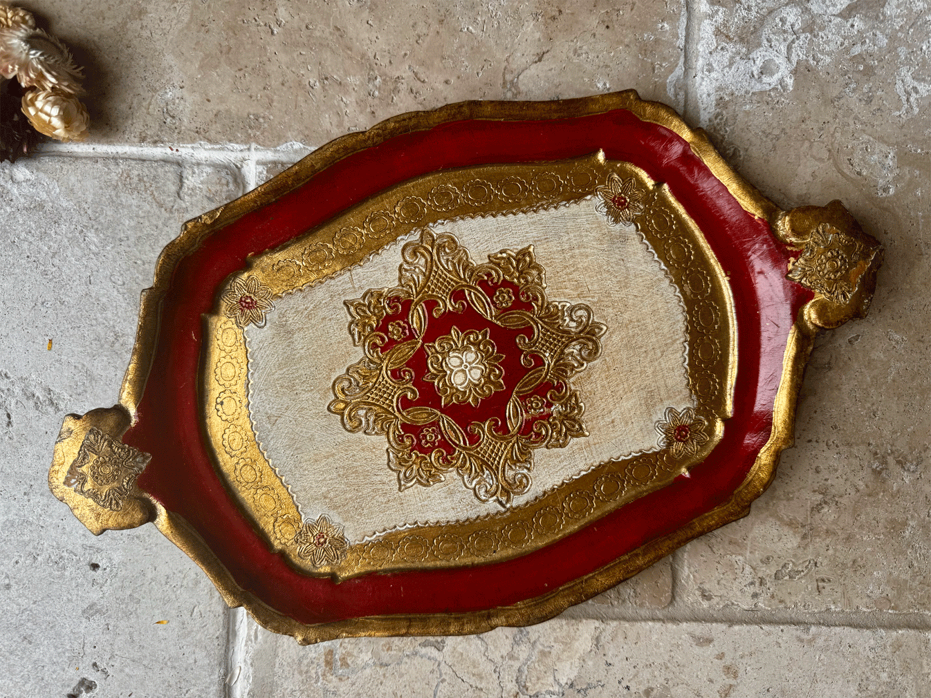 Vintage Italian Hand Painted Red and Gold Florentine Tray ...