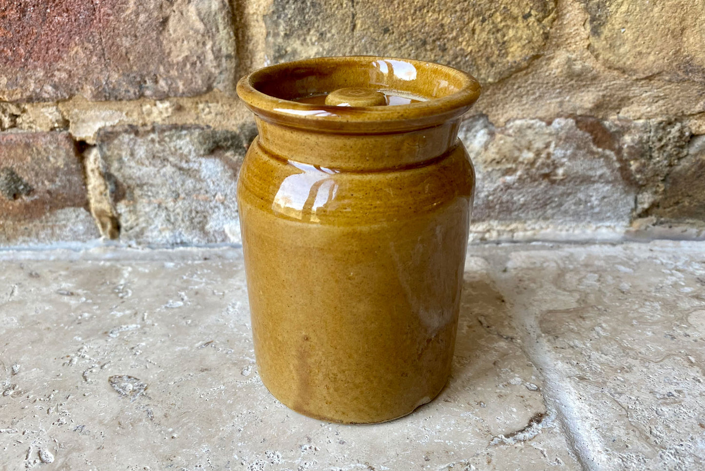 antique stoneware small cheddar cheese storage pot jar
