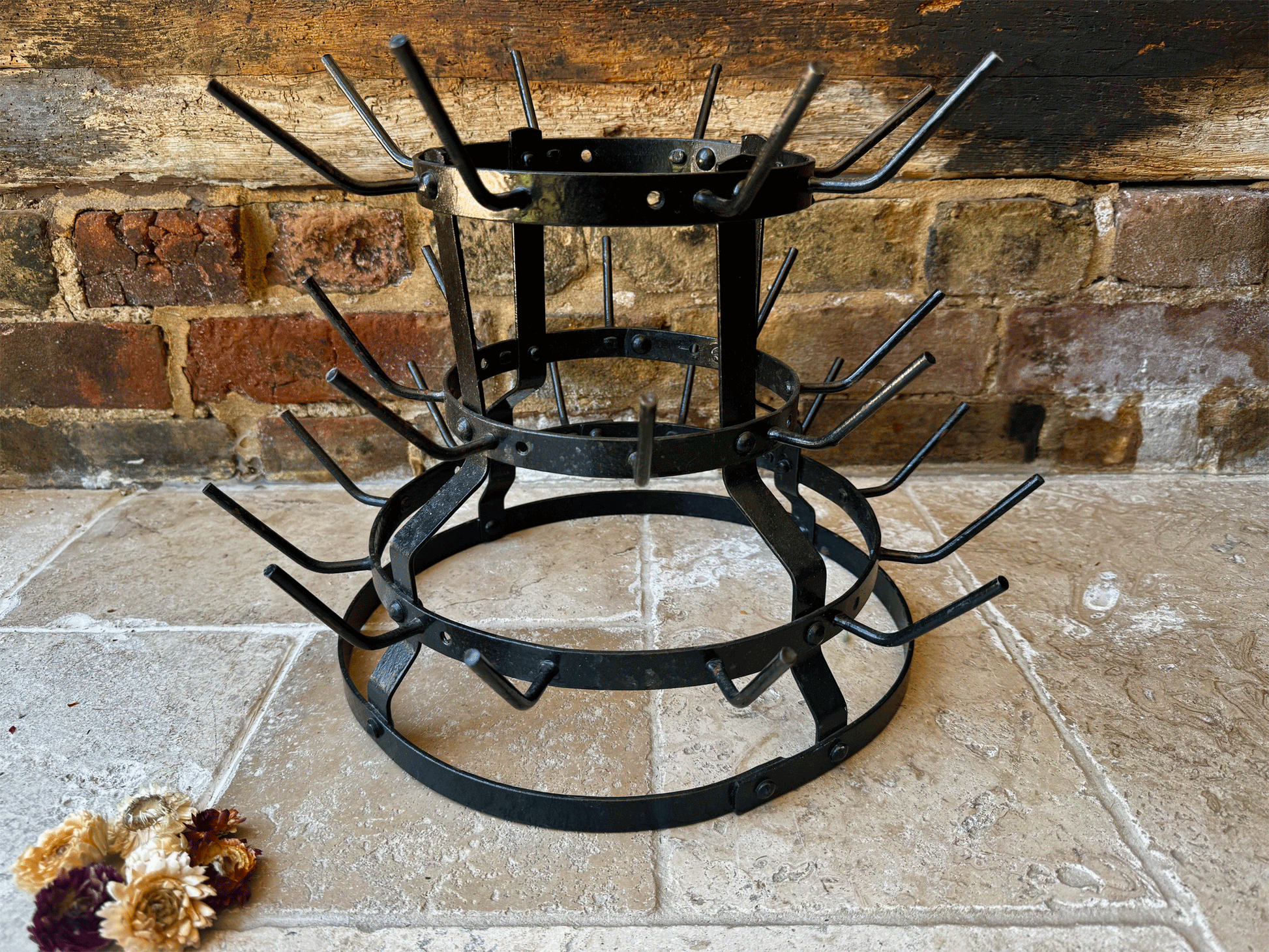 vintage french large cast iron bottle drying rack herisson bouteilles mug holder
