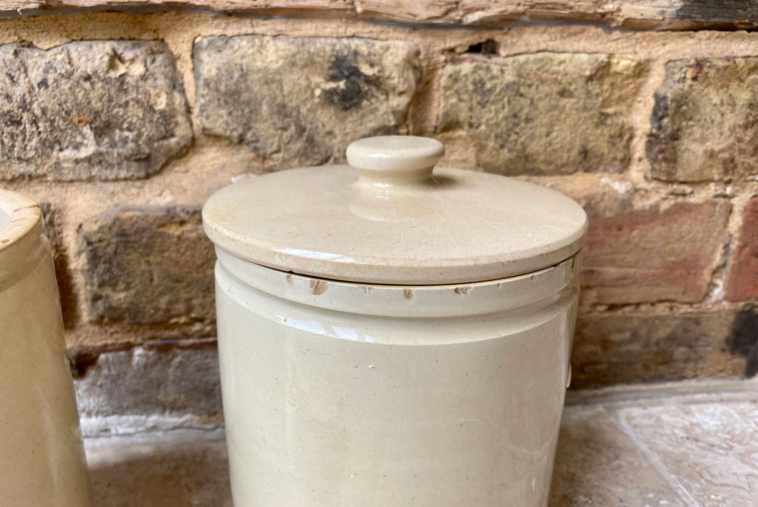 antique earlt 20th century stoneware bourne denby kitchen storage jar canister sago