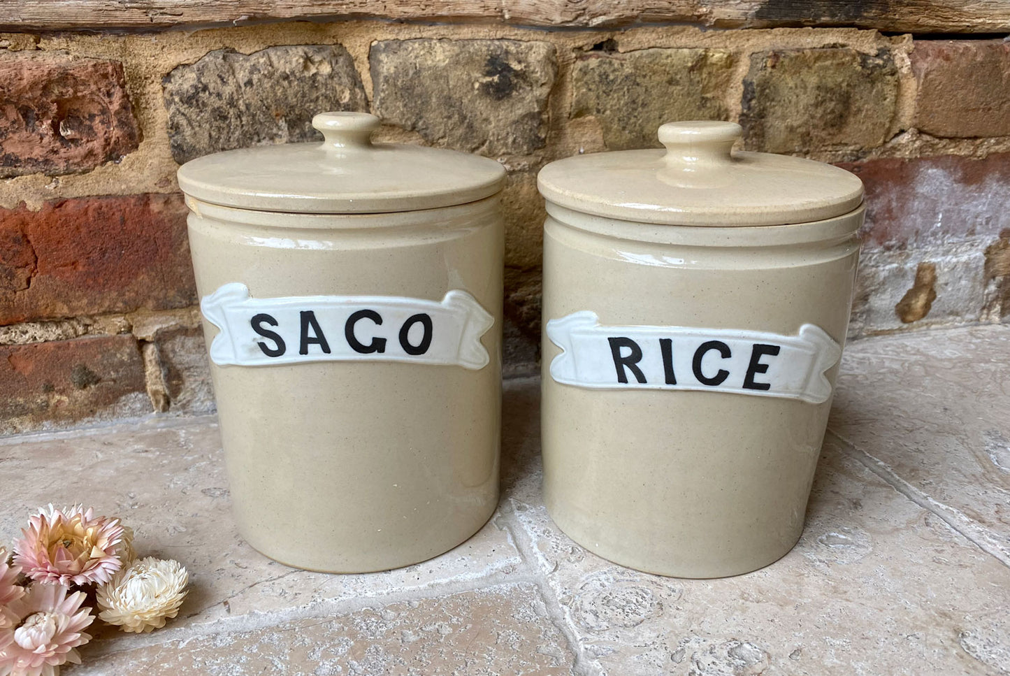 antique earlt 20th century stoneware bourne denby kitchen storage jar canister sago