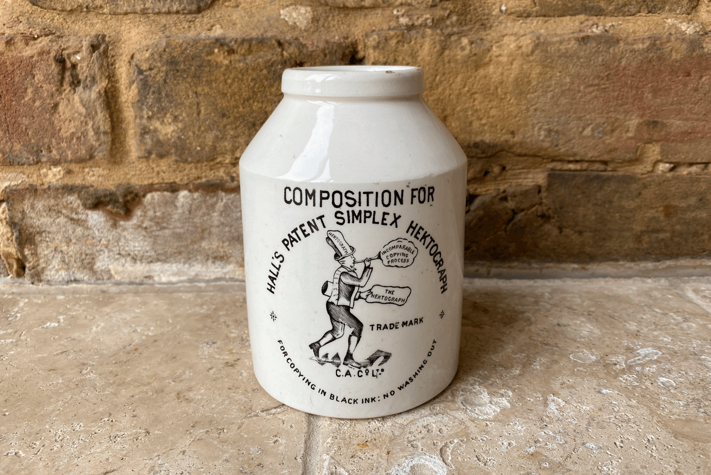 antique halls patent simplex hektograph ink victorian white ironstone english advertising pot