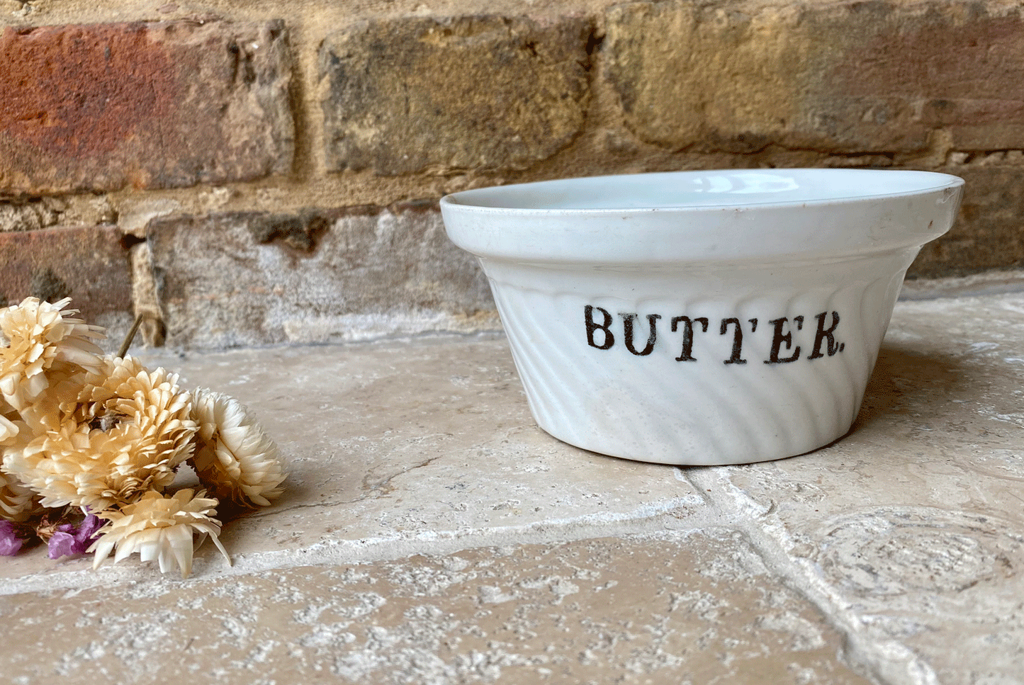 rare antique edwardian white ironstone butter dish black transferware label