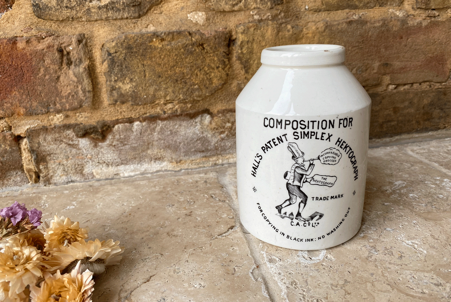 antique halls patent simplex hektograph ink victorian white ironstone english advertising pot