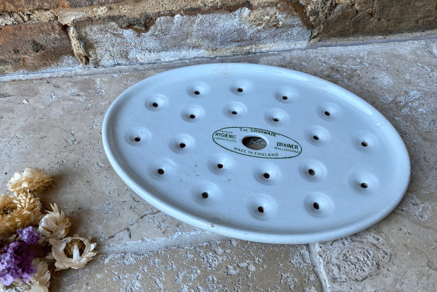 large antique early 20th century white ironstone drainer plate the grimwade advertising