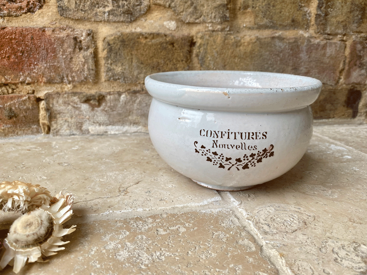 antique french stoneware confitures nouvelles advertising pot