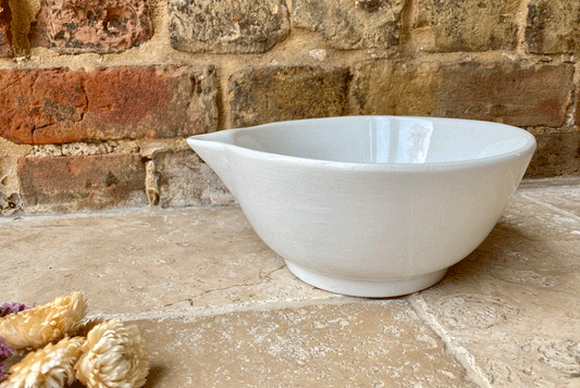 antique french white ironstone dairy mixing bowl spouted pouring lip