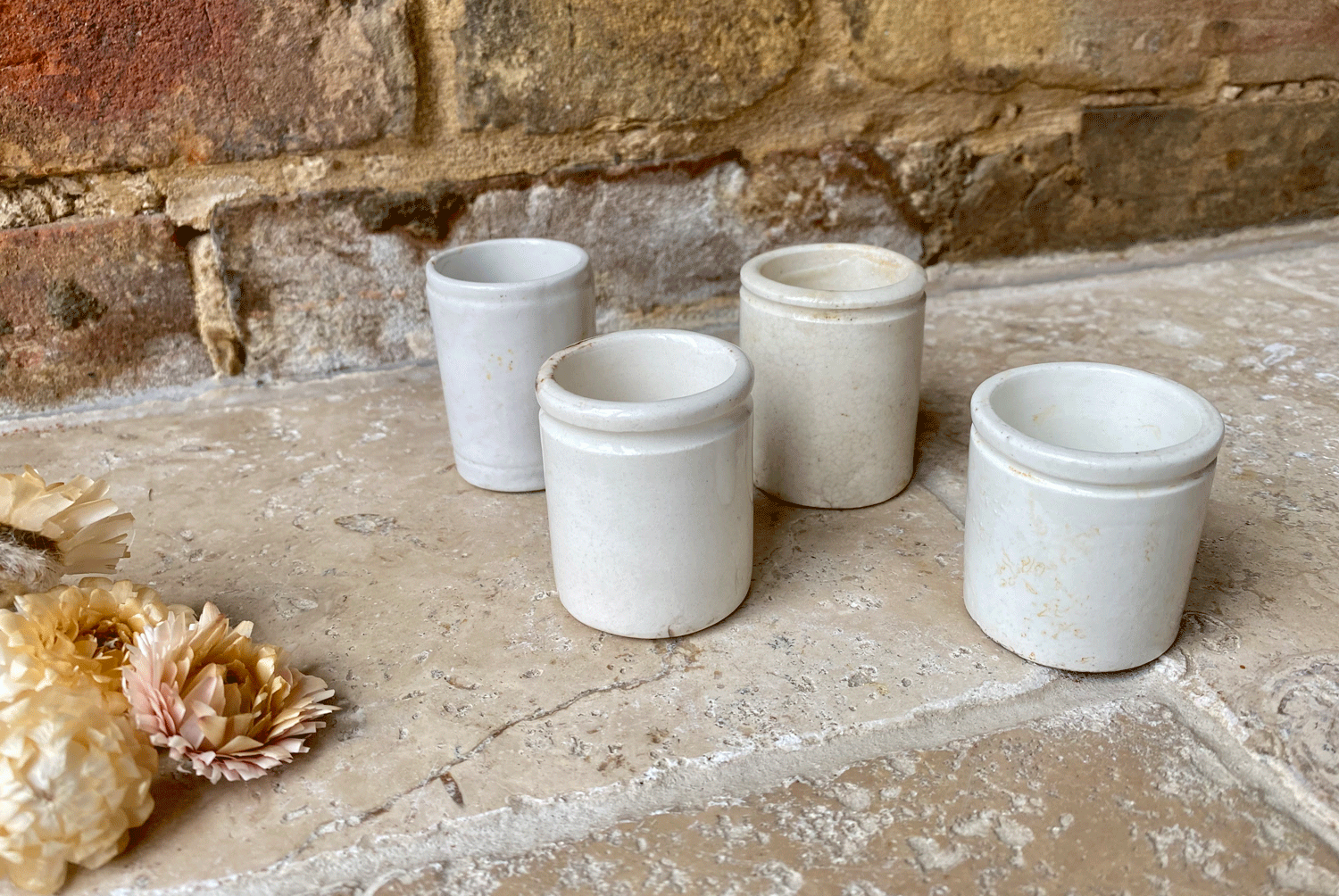 antique french set miniature paste ointment white ironstone pots