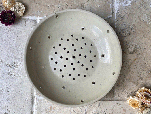 Rare Large French Stoneware Pierced Drainer Bowl