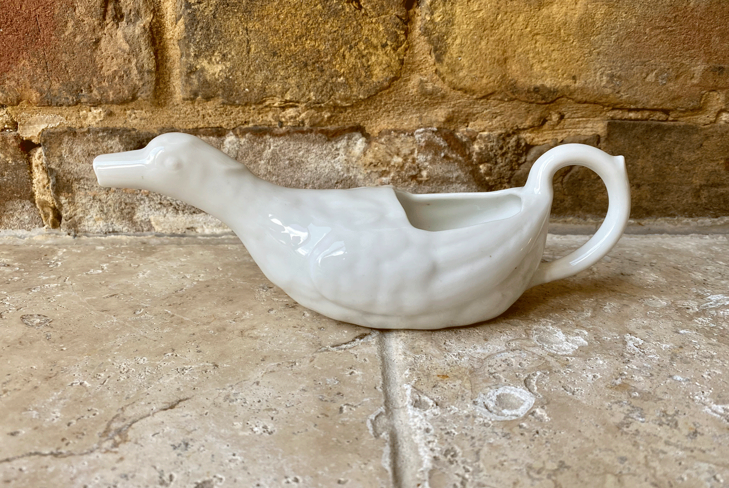 antique french early 20th century porcelain duck pouring sauce dish gravy boat