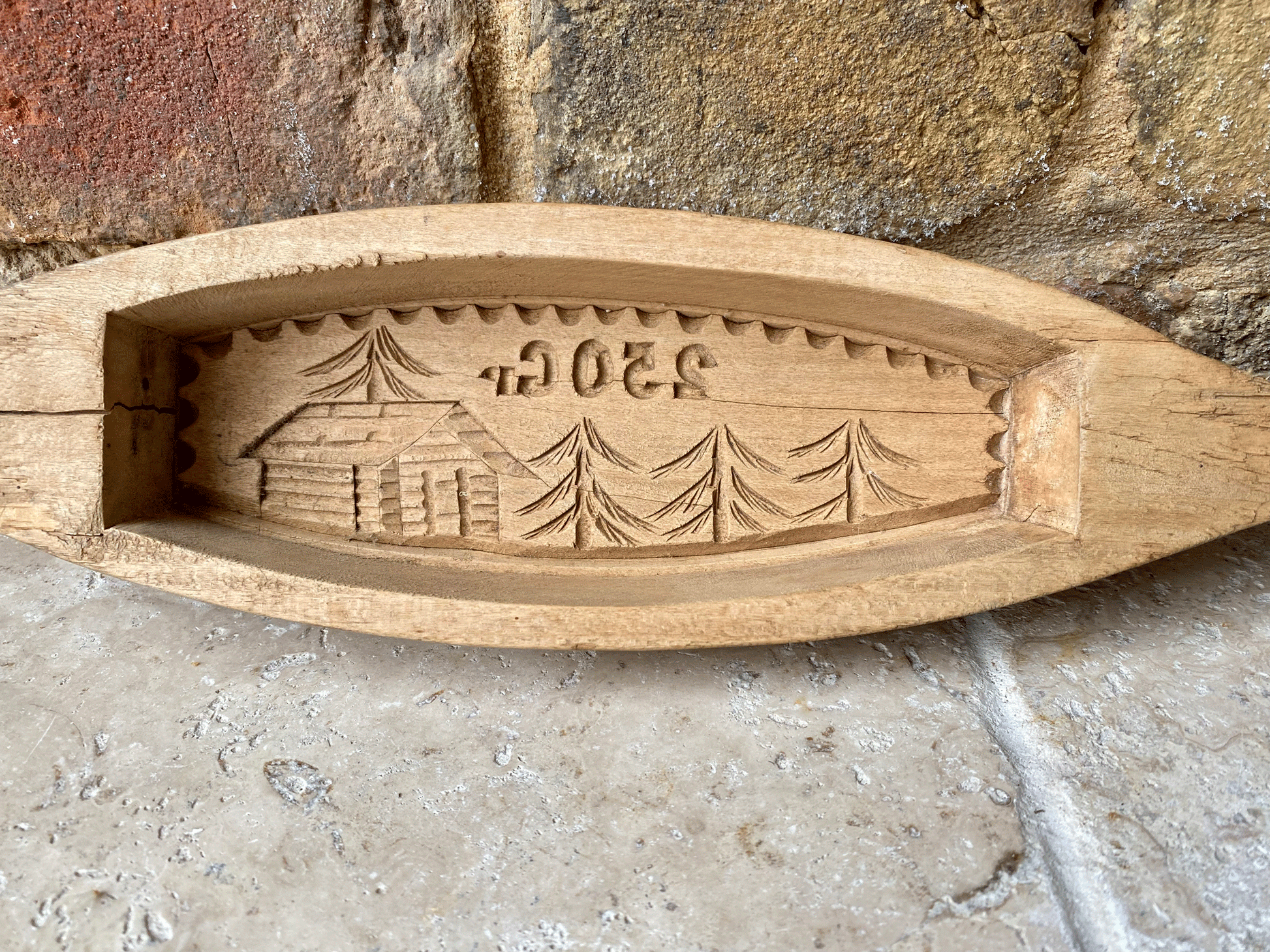 antique french wooden treen butter brick mould alpine chalet forest