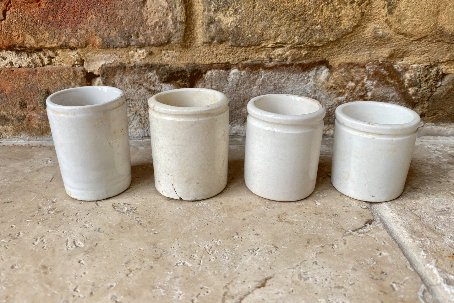 antique french set miniature paste ointment white ironstone pots