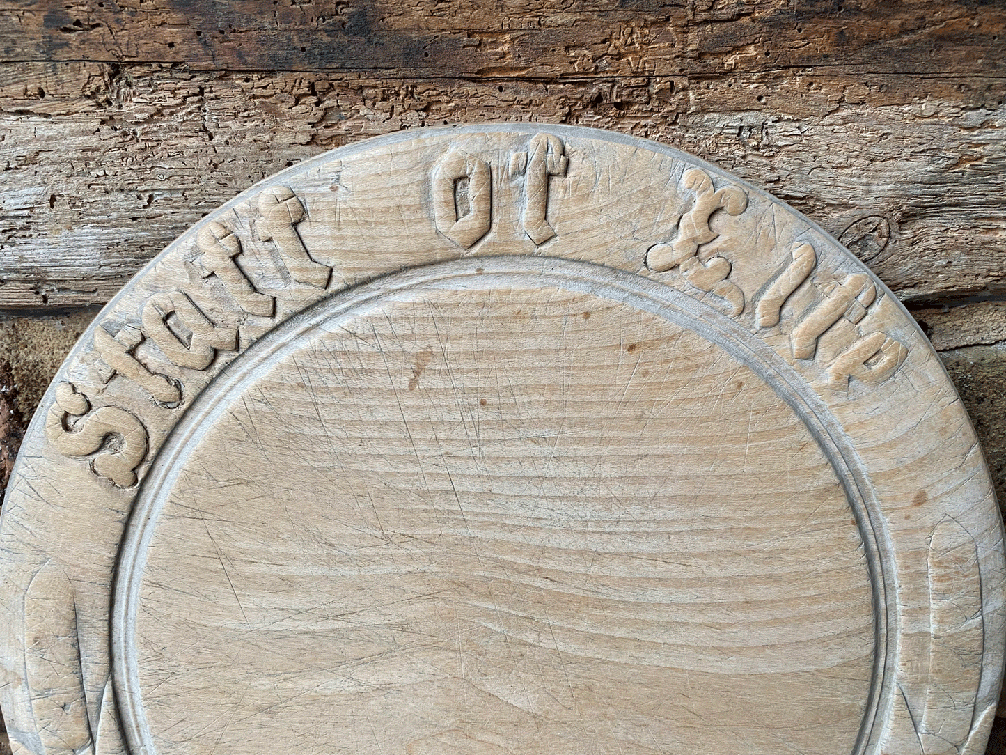 antique victorian carved english treen wooden bread board motto staff of life