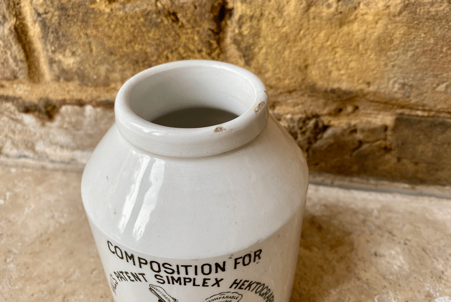 antique halls patent simplex hektograph ink victorian white ironstone english advertising pot