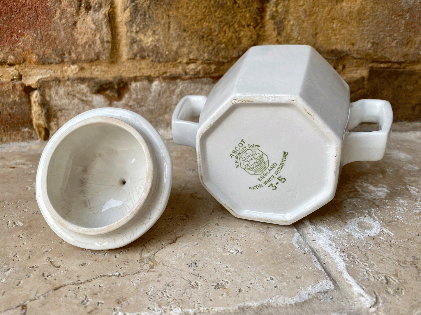 vintage mid century white ironstone sugar bowl dish pot grindley