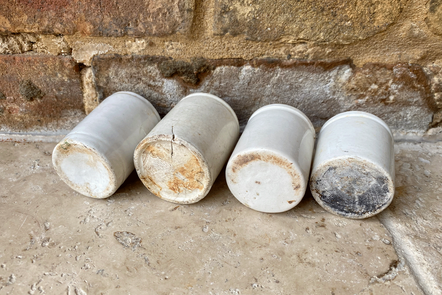 antique french set miniature paste ointment white ironstone pots