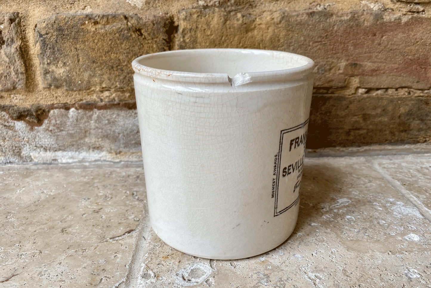 large antique english white ironstone advertising pot chippy two pound frank cooper oxford marmalade