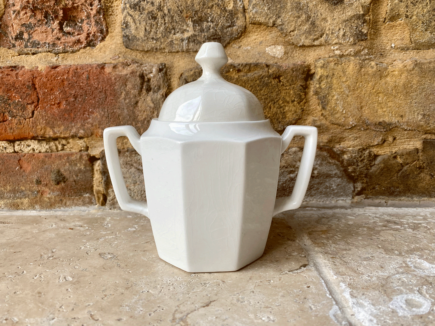 vintage mid century white ironstone sugar bowl dish pot grindley